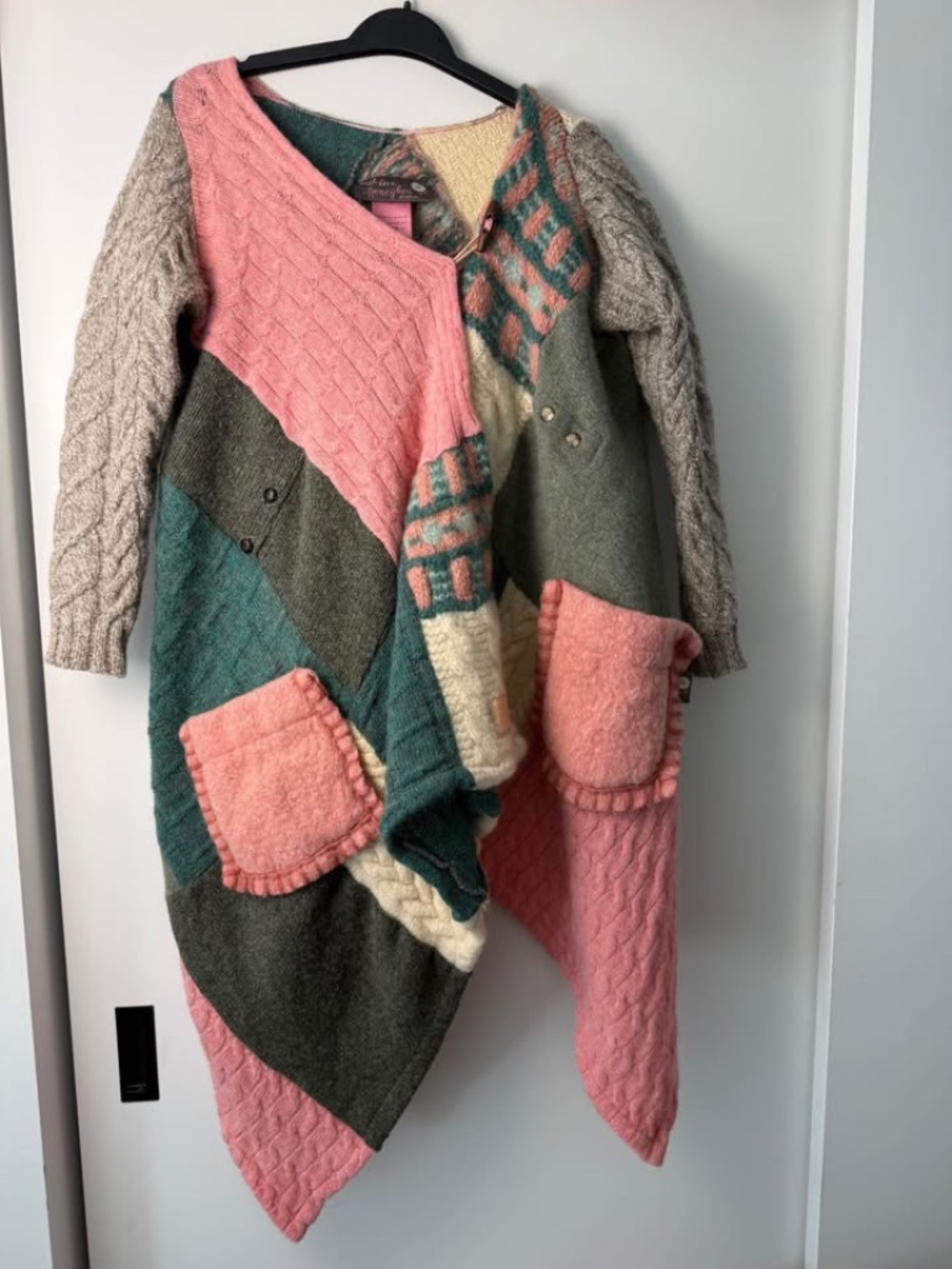 Honeybea Handmade Patchwork Wool Cardigan Colorblock One of a Kind Small/Medium